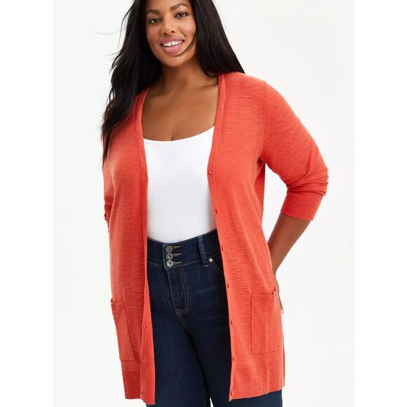 NWT Torrid Orange Slub Boyfriend Cardigan Sweater Pockets Plus Size: 5X (28) - Picture 1 of 4